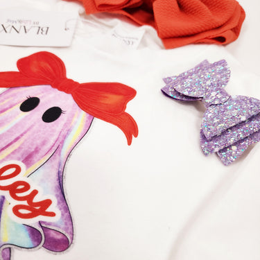 Neon Ghost Halloween Baby Outfit: Personalized Romper, Bow & Socks