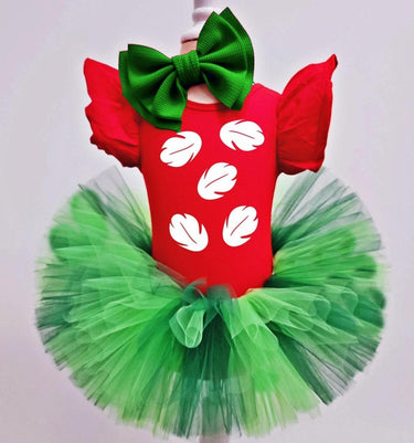 Hawaiian Hula Costume: Green Tutu, Red Leotard, Leaf Detail