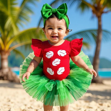 Hawaiian Hula Costume: Green Tutu, Red Leotard, Leaf Detail