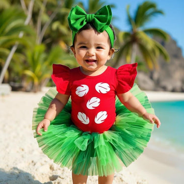 Hawaiian Hula Costume: Green Tutu, Red Leotard, Leaf Detail
