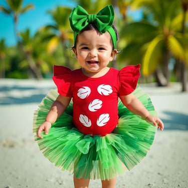 Hawaiian Hula Costume: Green Tutu, Red Leotard, Leaf Detail