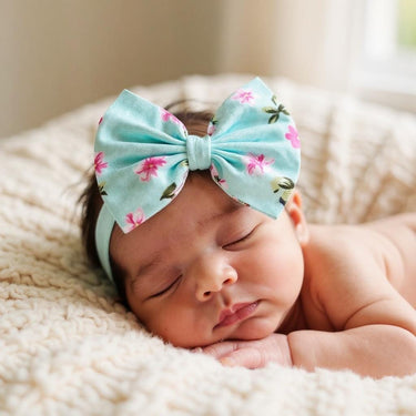 Aqua Floral Elastic Headband: Baby to Toddler Birthday
