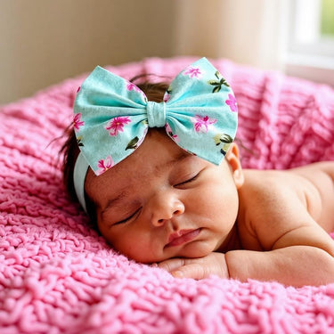Aqua Floral Elastic Headband: Baby to Toddler Birthday