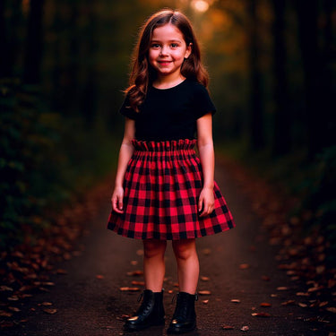 Red Buffalo Plaid Baby Skirt: Velvet Paper Bag Waist