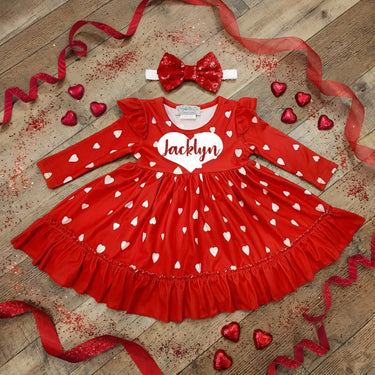 Personalized Valentine's Day Baby Girl Dress: Heart Glitter Outfit