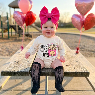 Fries Before Guys® Baby tee Outfit, Valentine's Day Sweatshirt bubble romper