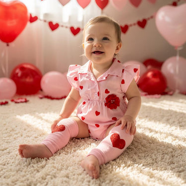 Valentine's Day Baby Girl Outfit: Red Heart Romper, leg warmers