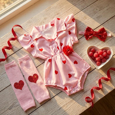 Valentine's Day Baby Girl Outfit: Red Heart Romper, leg warmers
