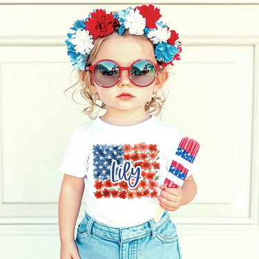 Personalized 4th of July Shirt, bodysuit, American flag tee, patriotic bubble romper