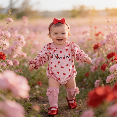 Personalized Velvet Baby Romper: Valentine's Day Heart Outfit
