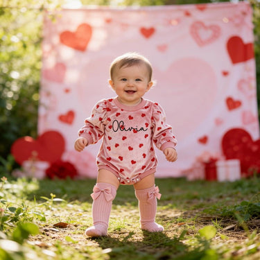 Personalized Velvet Baby Romper: Valentine's Day Heart Outfit