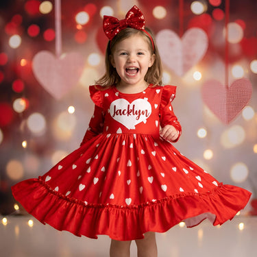 Personalized Valentine's Day Baby Girl Dress: Heart Glitter Outfit