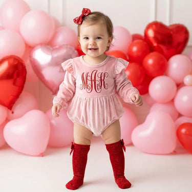 Valentine's Day Velvet Romper: Monogrammed Baby Outfit