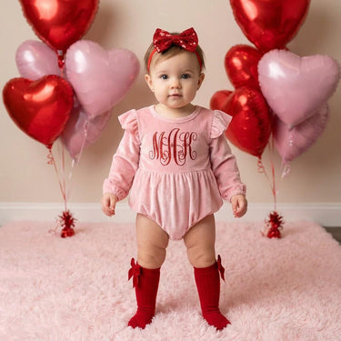 Valentine's Day Velvet Romper: Monogrammed Baby Outfit