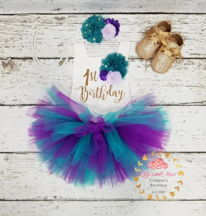 1ST BIRTHDAY ROMPER SET-TEAL PURPLE