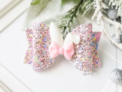 EASTER BUNNY GLITTER LEATHER BOW CLIP