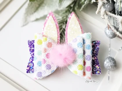 EASTER EAR POM POM BOW CLIP