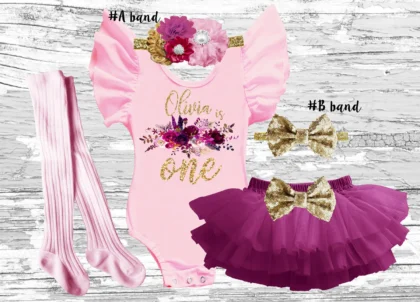 FLORAL PINK PLUM BIRTHDAY GIRL TUTU BLOOMER SET