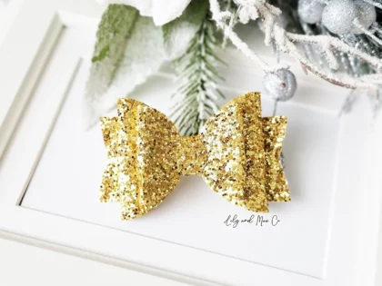 GOLD GLITTER BOW ALLIGATOR CLIP