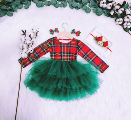 TARTAN PUFFY BABY GIRL DRESS