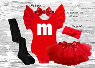 Red M girl Outfit, M candy Outfit, red m Dress leotard, m inspired costume, red m Halloween costume