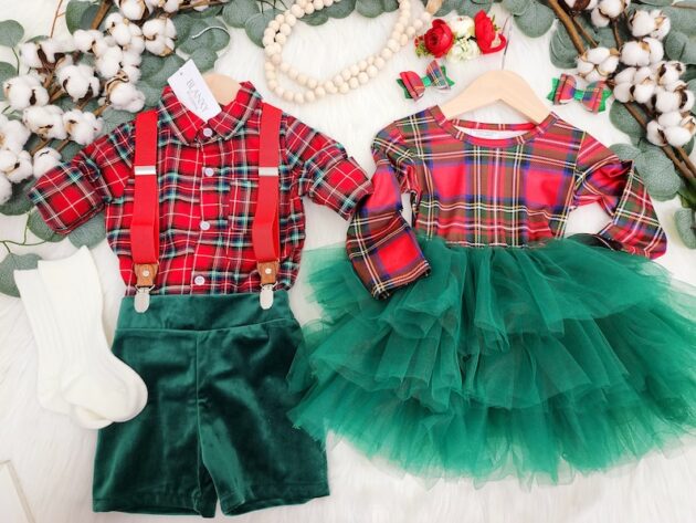 NEW- Bamboo Christmas girl bubble romper, Christmas plaid Tartan baby girl romper, Tartan Collection plaid toddler bamboo bubble romper