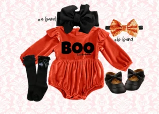 NEW- Halloween girl Outfit, Halloween burnt orange velvet baby romper, BOO baby girl outfit, Halloween comfy costume