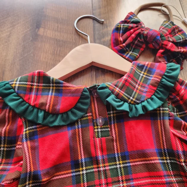 NEW- Bamboo Christmas girl bubble romper, Christmas plaid Tartan baby girl romper, Tartan Collection plaid toddler bamboo bubble romper