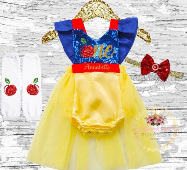 Snow White Birthday Romper Outfit, Snow White girls outfit,Snow White outfit,1st birthday girls outfit, Snow White tutu romper