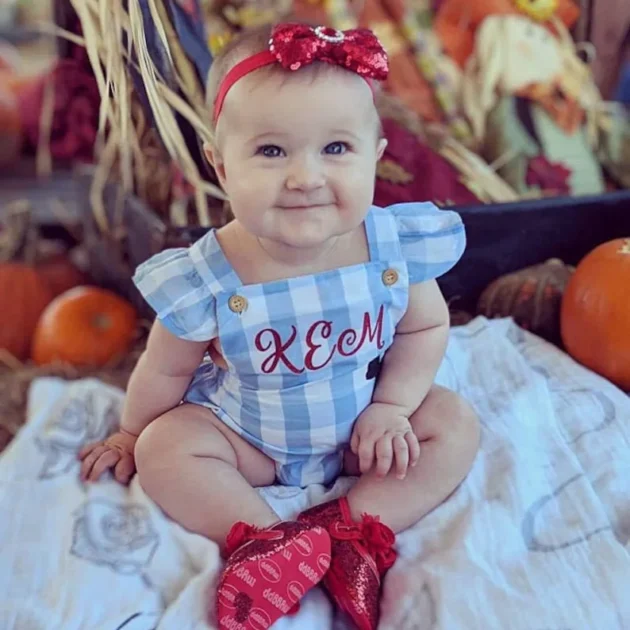 Dorothy baby Costume, Personalized Dorothy romper, Wizard of Oz Costume, Dorothy romper, red glitter shoes, Baby Halloween Costume