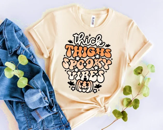 Halloween retro vibes baby bodysuit, thick thighs spooky vibes shirt, groovy baby, Halloween retro hippie bodysuit, boho baby